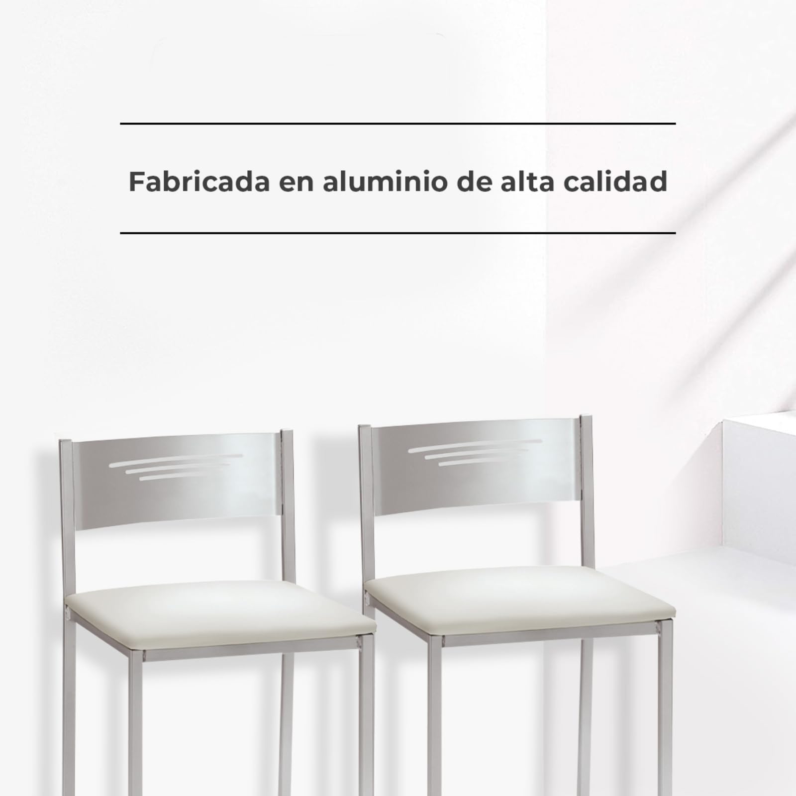 ASTIMESA Dos Taburetes de Cocina con Respaldo Polipiel beig, Altura de Asiento 45 cm