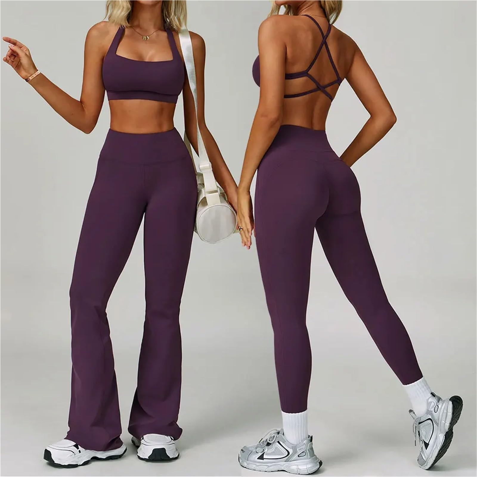 Set Sportivo Donna Set da 2 Pezzi Tuta Donna Abbigliamento Fitness Yoga Sportivo Reggiseno Allenamento Leggings a Vita Alta Palestra