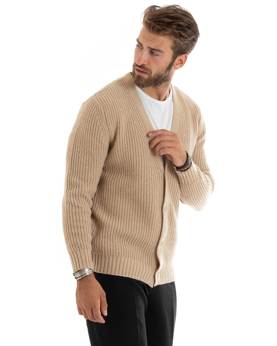 Cardigan Uomo Giacca con Bottoni Maglioncino Scollo V Maglia Inglese Vari Colori