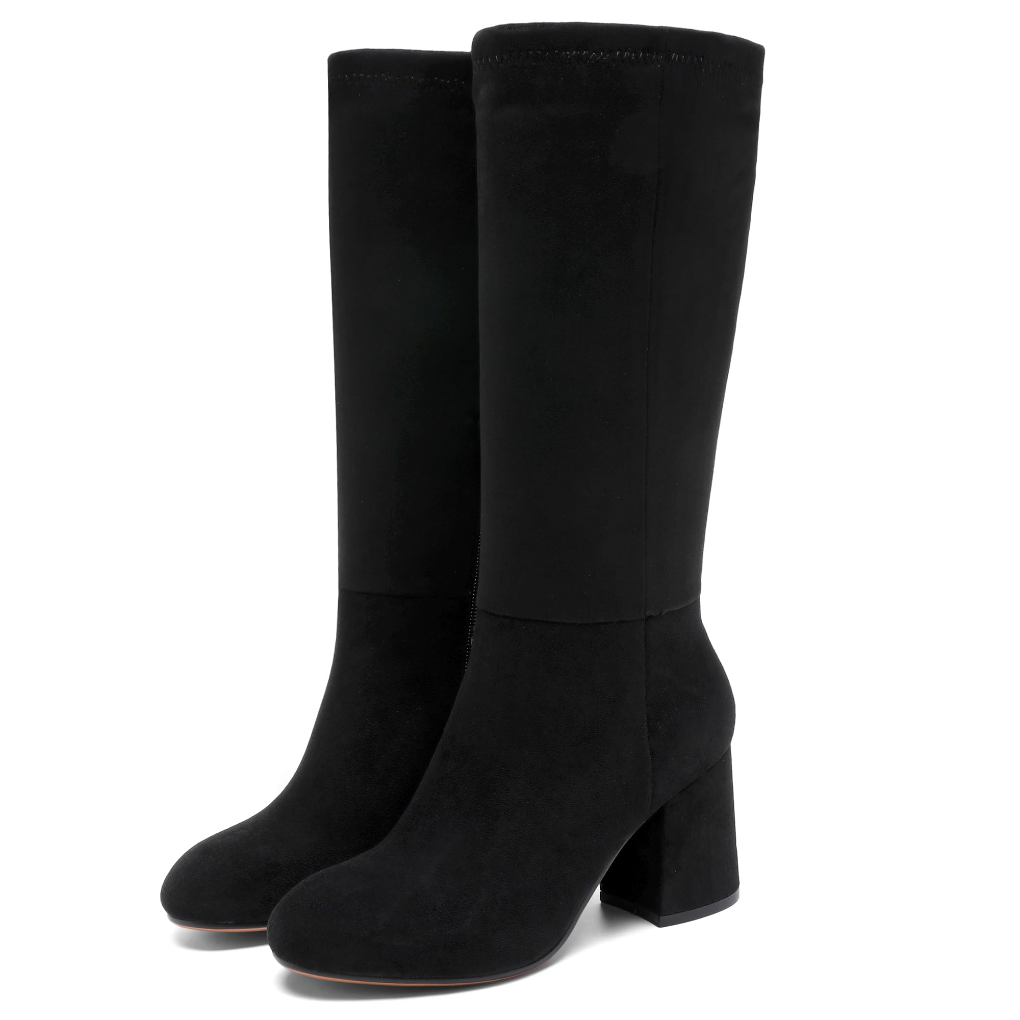 Knee High Boots Women Chunky Block Heel Fall Boots for Women Comfortable Almond Toe Side Zipper Heeled Boots