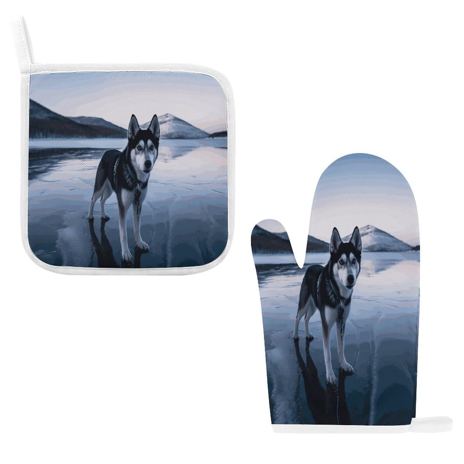 Btcowzrv Style Husky Dog On A Frozen Lake Oven Mitts And Pot Holders 2Pcs Set