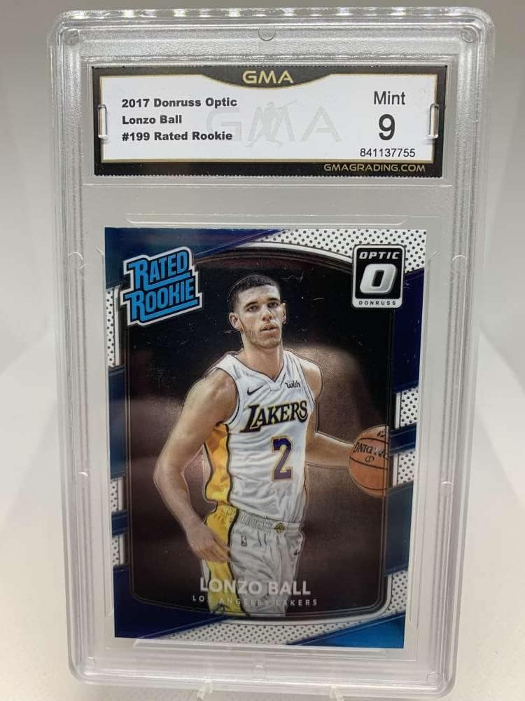GMA Graded MINT 9 841137755 2017-18 Donruss Optic #199 Lonzo Ball Rated Rookie RC Los Angeles Lakers Professionally Graded Basketball Card in MINT 9 Condition