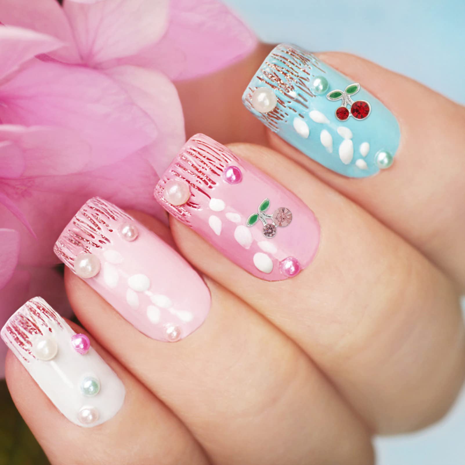 Mipcase 180pièces Charms Cerise Décorations Nail Art Forme De Cerise Bijoux Éclatants Pour Manucure Pour Fêtes Et Événements Spéciaux