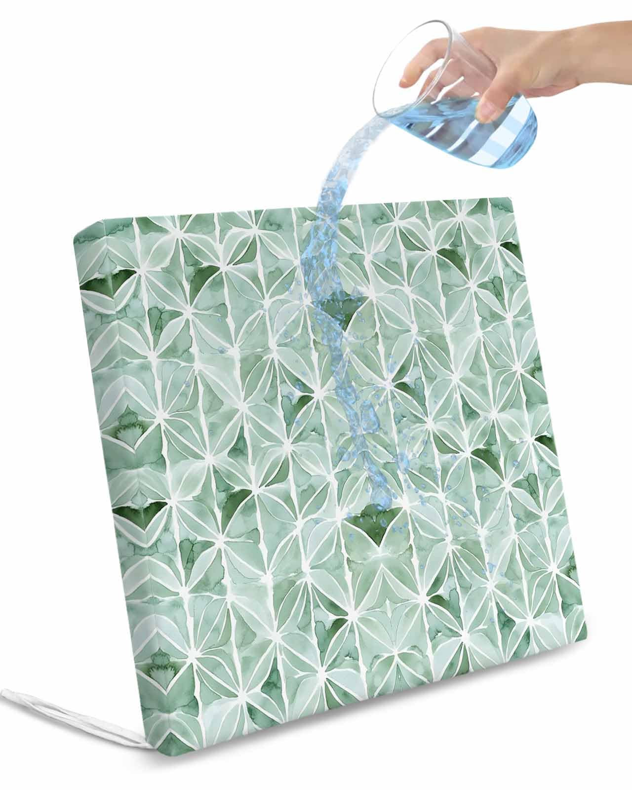 2 Pack Green Geometric Waterproof Cushion Covers with Ties, Outdoor Patio Chaise Lounge Chair Seat Cushion Slip Covers Replacement(Only Cover) Modernism Color Block 22