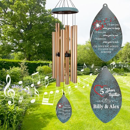 Image of Personalized 20th Anniversary Wind Chimes, Custom for Wife Husband, Deep Tone Wind Chimes Happy Wedding Memory Day, 20th 50th Memory Day Gifts