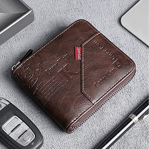Men's Leather RFID Wallet Zipper Bifold Wallet for Men ID card Window Credit Card Coin Photo Multifunction Card Slots Gift for Him Men's Money Clip Zipper Wallet Coin Purse,Dark brown2