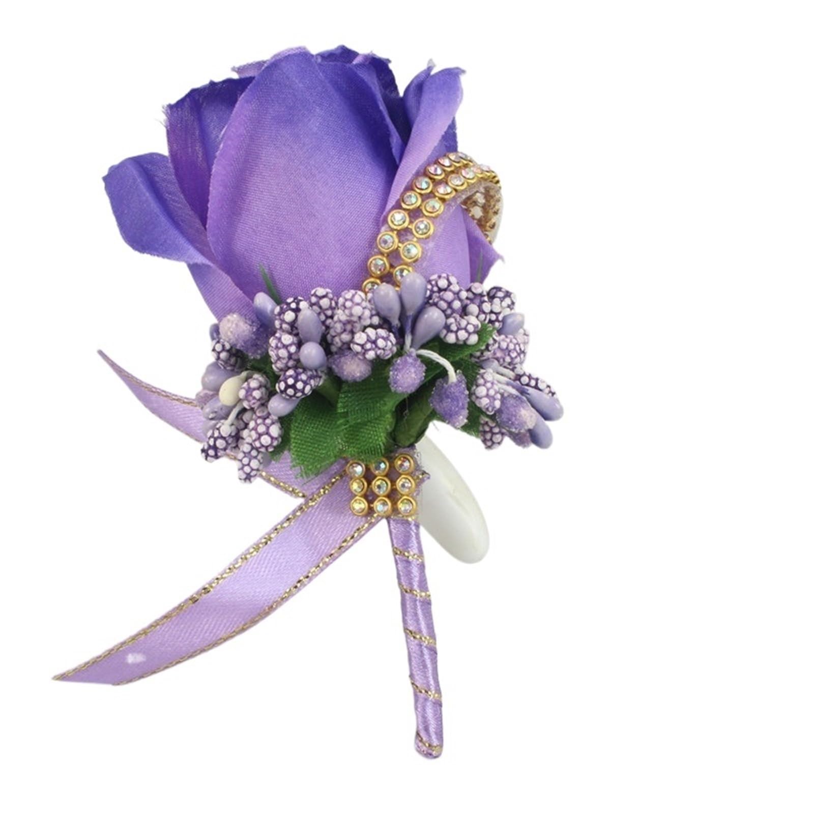 WTAXBH Corsages for Weddings 2pcs Wedding Corsages And Boutonnieres Artificial Roses Silk Groom Boutonniere Flower Groomsman Buttonhole(Purple)