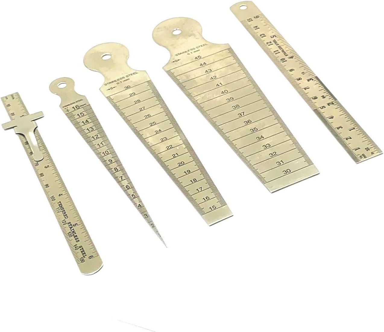 Stainless Steel Measuring Tools (Set of 3 x Bore Gauges, 1 x 6" Ruler cum Depth Gauge & 1 x 6" Ruler)
