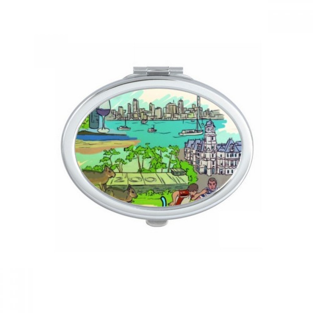 Miroir de poche ovale avec peinture football et vin rouge cadeau de maquillage compact