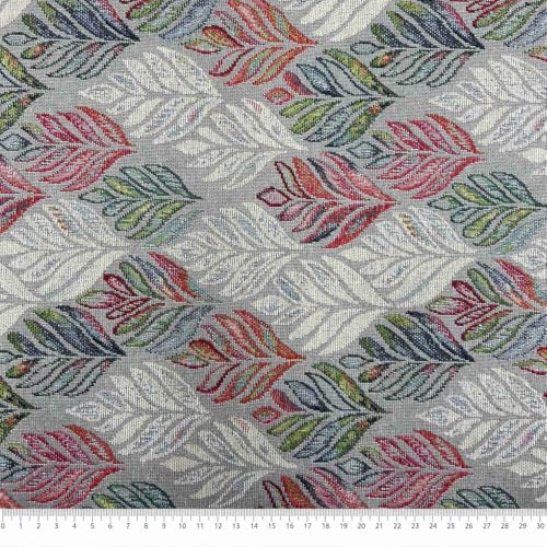 Kt KILOtela   Tela Gobelino Jacquard | Tapicería, Cortinas, Cojines, Bolsos y Manualidades | 280 cm de Ancho | OEKO TEX | Múltiplos de 50 cm | Vintage 01 Hojas, Gris