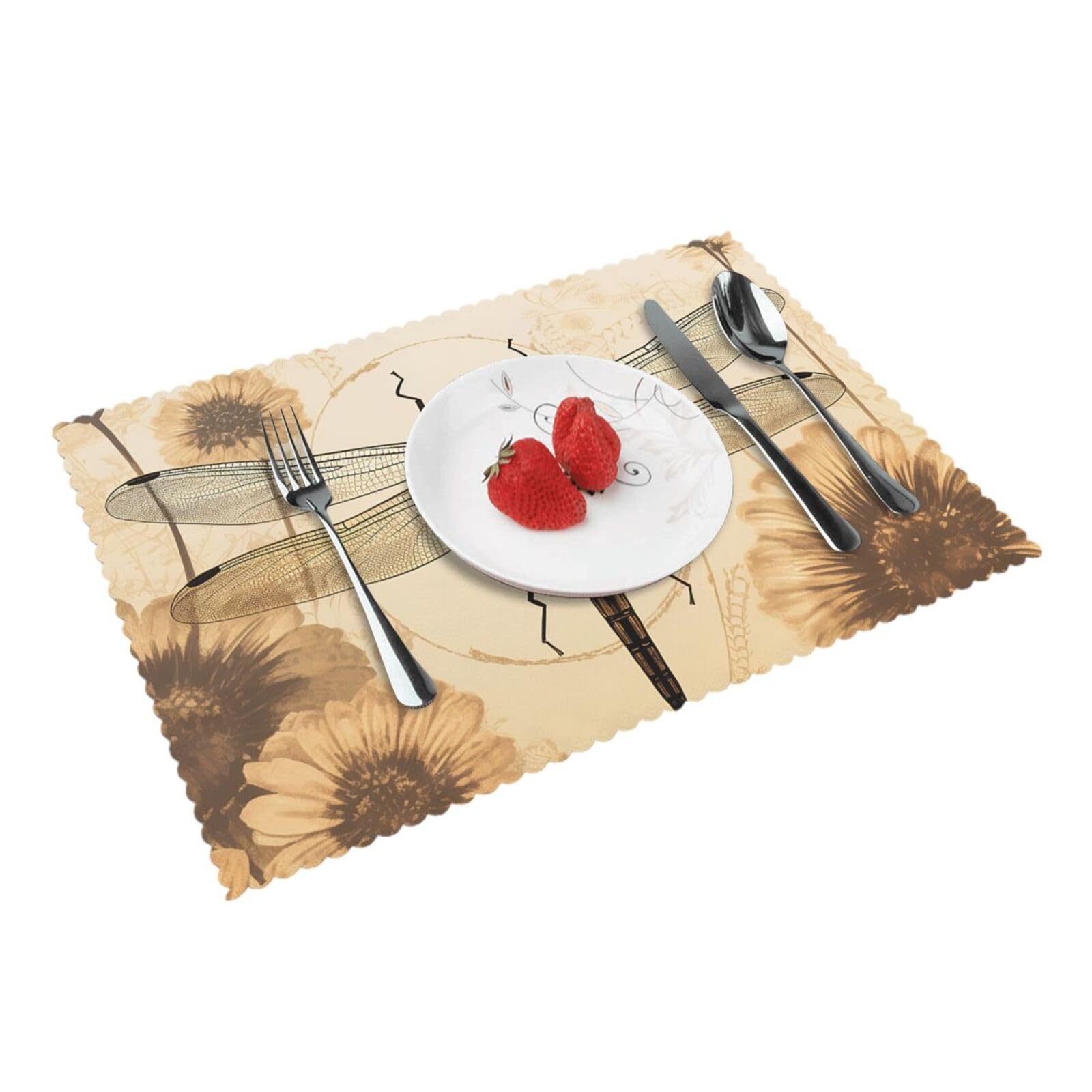 Placemats Set of 4 Heat Resistant Woven Place Mats for Dining Table Dragonfly on sunflower Placemats Washable Wipeable PVC Table Mats Indoor/Outdoor Place Mats for Party Kitchen Decor 30x45 cm
