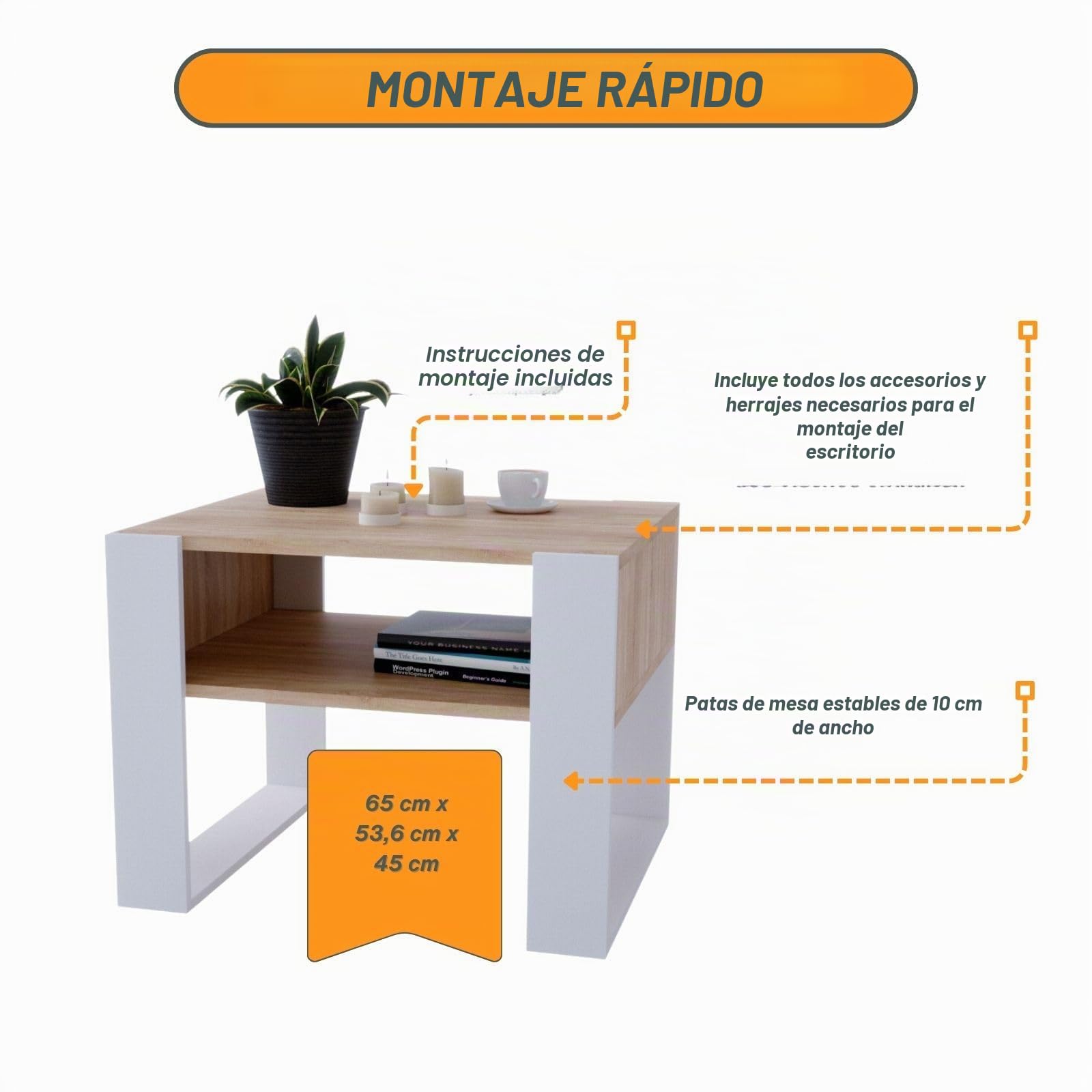 CraftPAK Mesa de Centro para salón de Madera, Mesa Moderna y Estable con Estante Adicional, Color Bardolino/Blanco