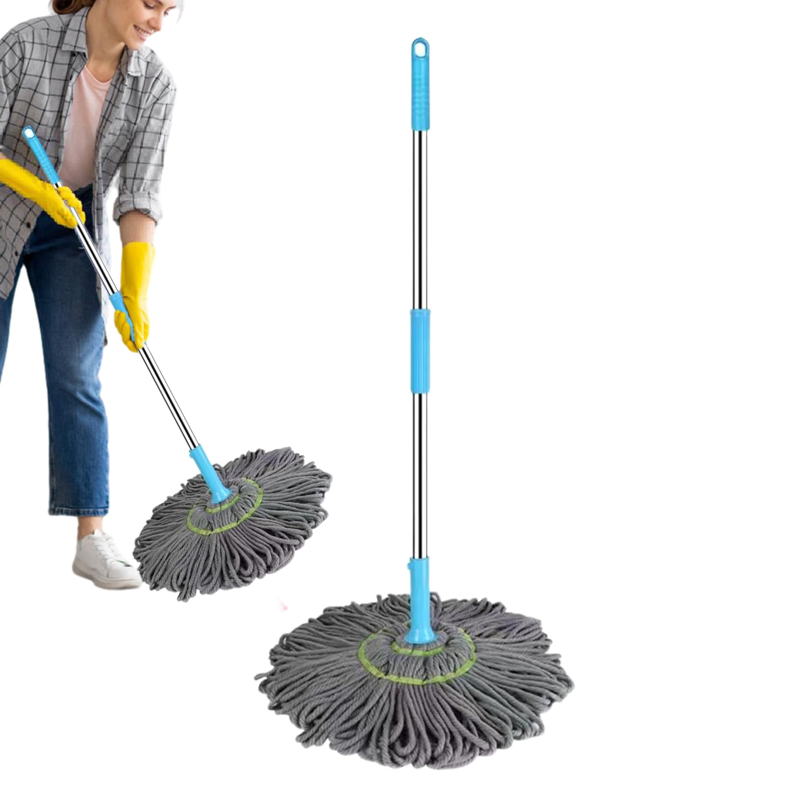 Fregona de fibra fina, mopa ajustable, cabezal deshidratado giratorio