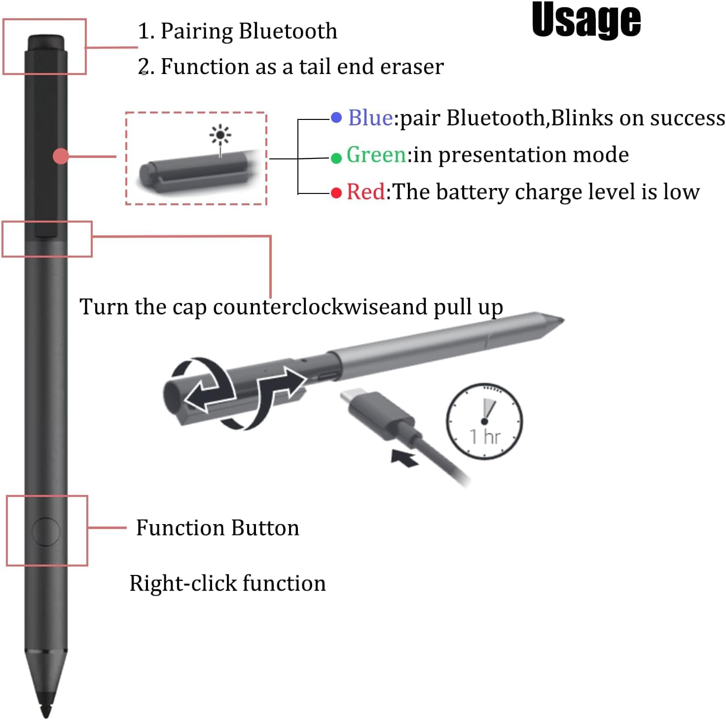 Tilt Pen per HP Tilt Pen (2MY21AA) - Penna stilo digitale, 2 tasti programmabili, Bluetooth, ricaricabile, colore: Nero