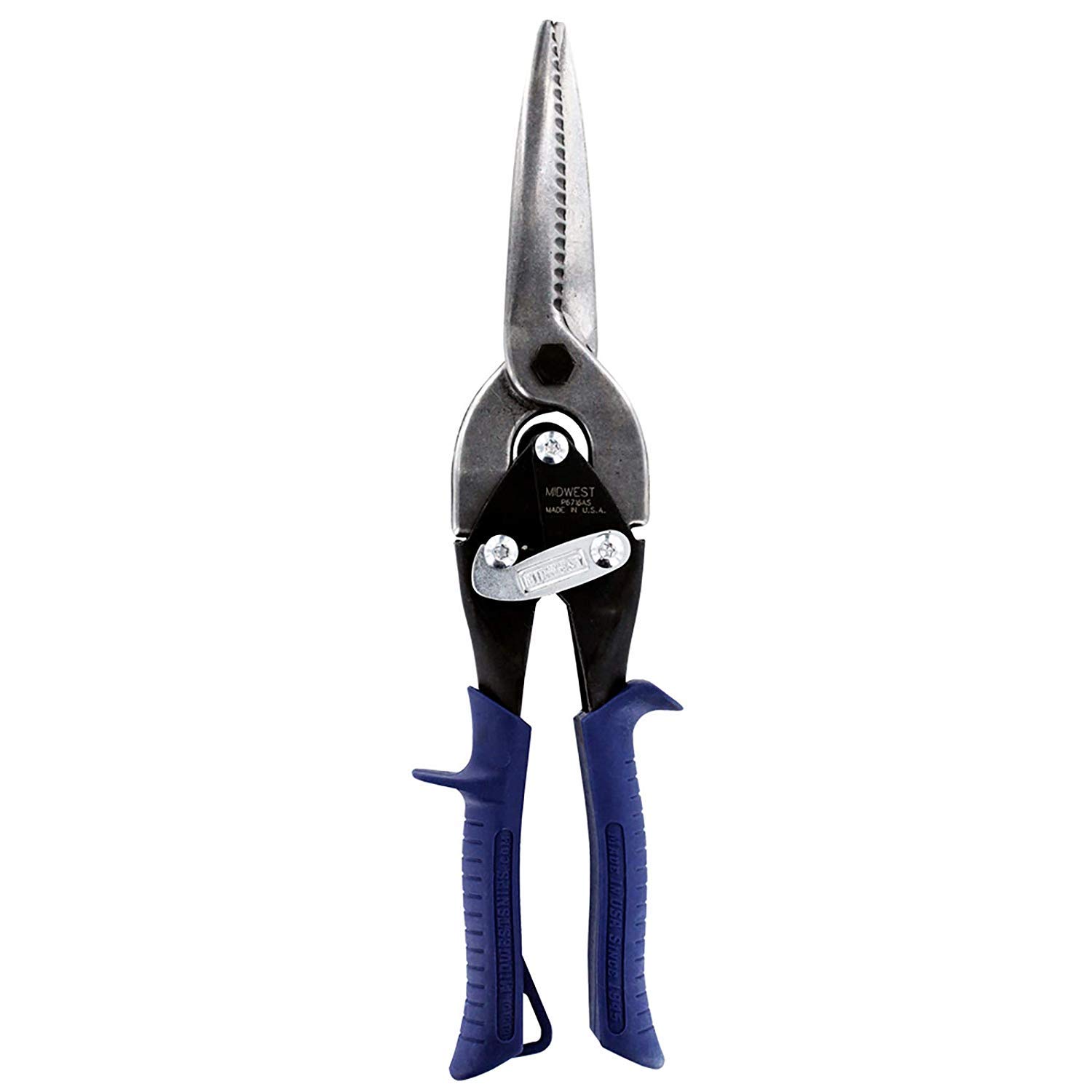 MIDWEST Deep Serration Power Cutters Aviation Snip - Straight Cut Regular Tin Cutting Shears with Forged Blade & KUSH'N-POWER Comfort Grips - MWT-6716AS