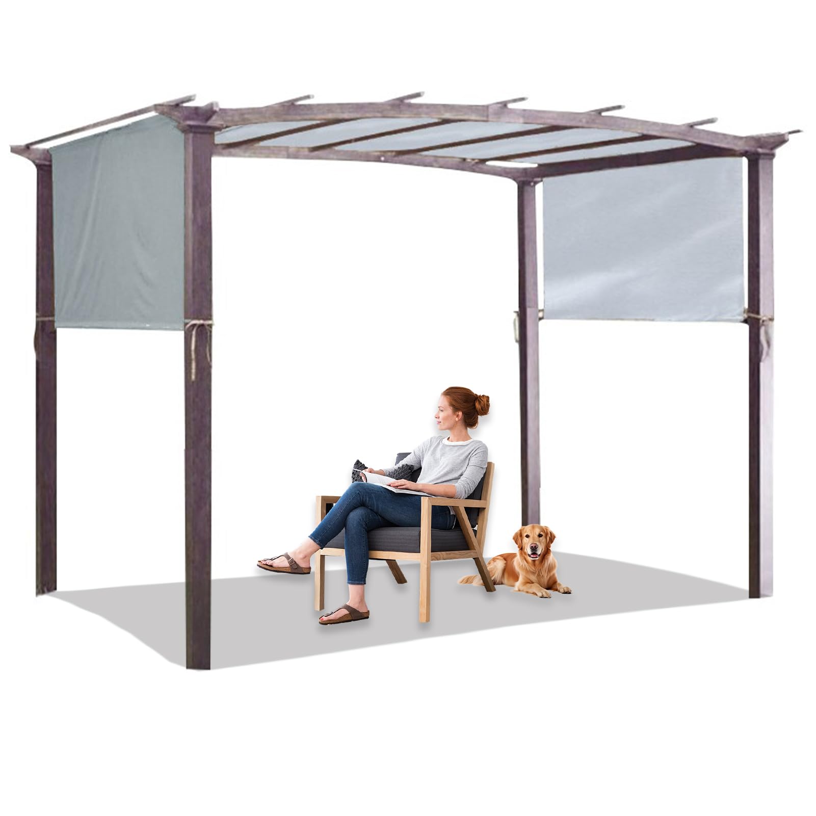 Wodoodporna tkanina wołowa 210D Pera osłona baldachimu na patio, werandę, podwórko, meble rattanowe (4,8 x 2,4 m, szary) - trwały, odporny na promieniowanie UV, łatwy w instalacji