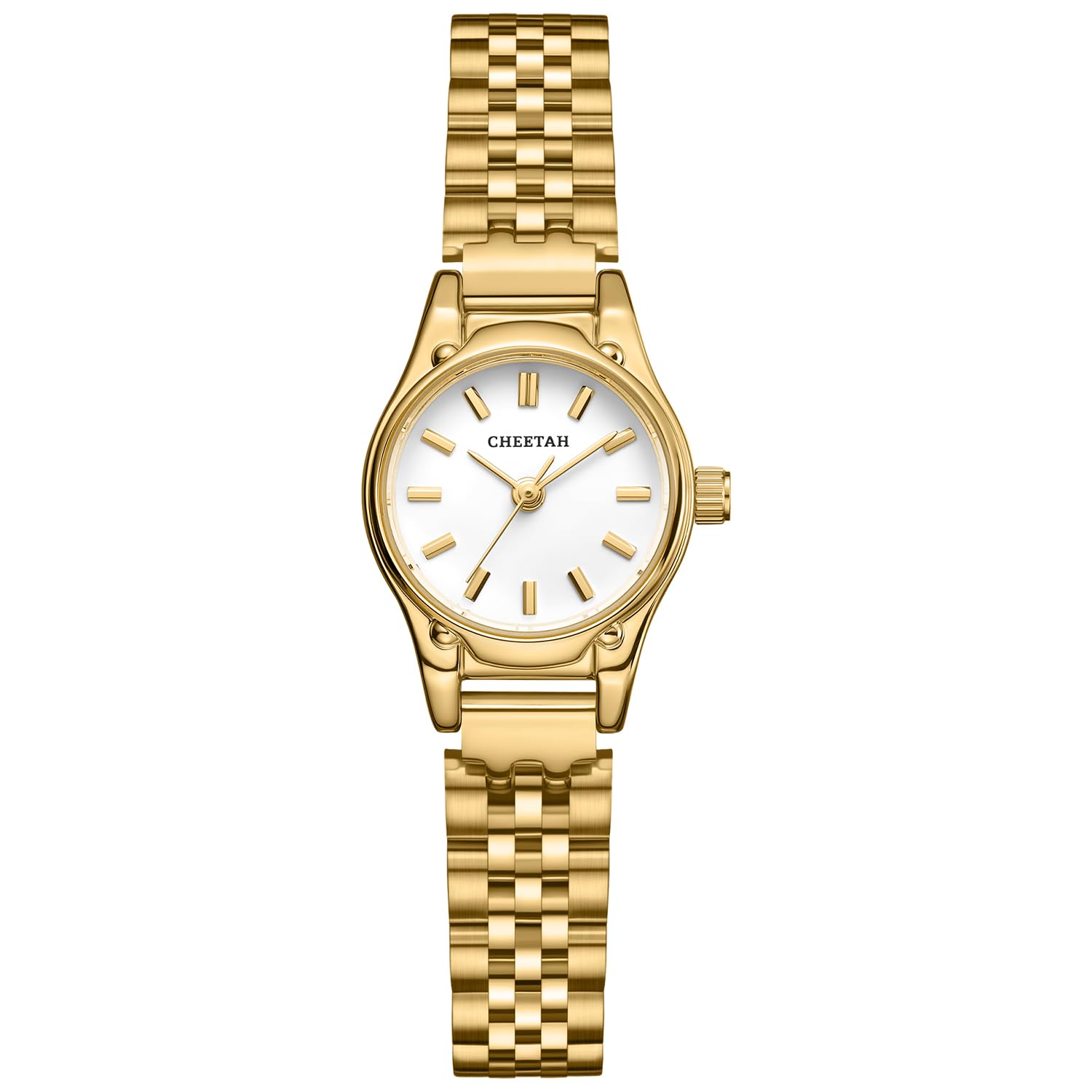 CHEETAH Goldene Uhren für Damen, zierliches kleines rundes Zifferblatt, mit Edelstahl-Armband, wasserdicht