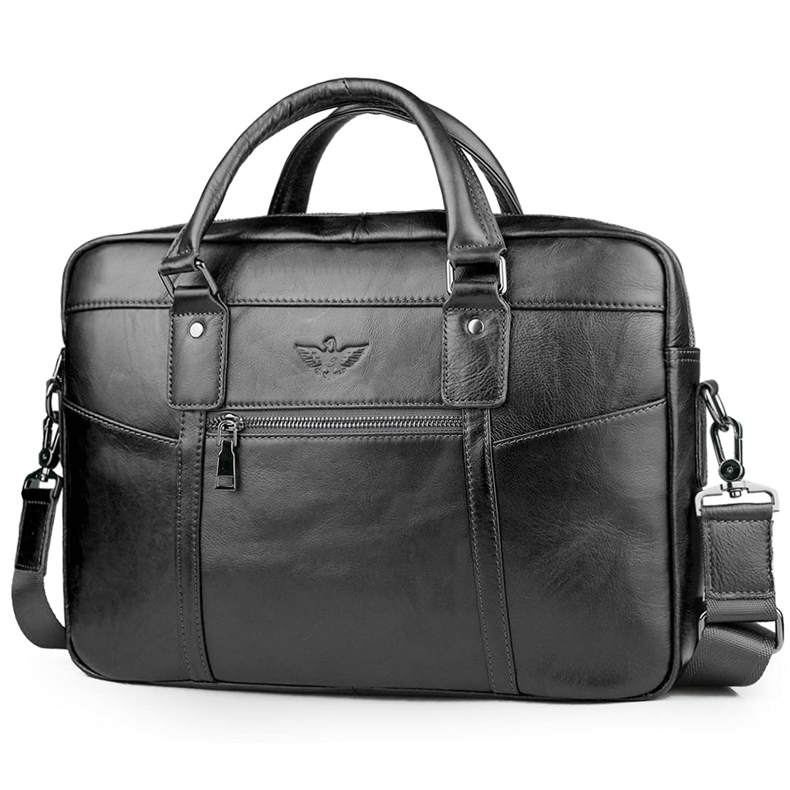 SPAHERMens Leather Laptop Bag Briefcases for Men 15.6 Inch Leather Briefcase Business Work Laptop Handbag Shoulder Bag Messenger Bag with Removable Strap