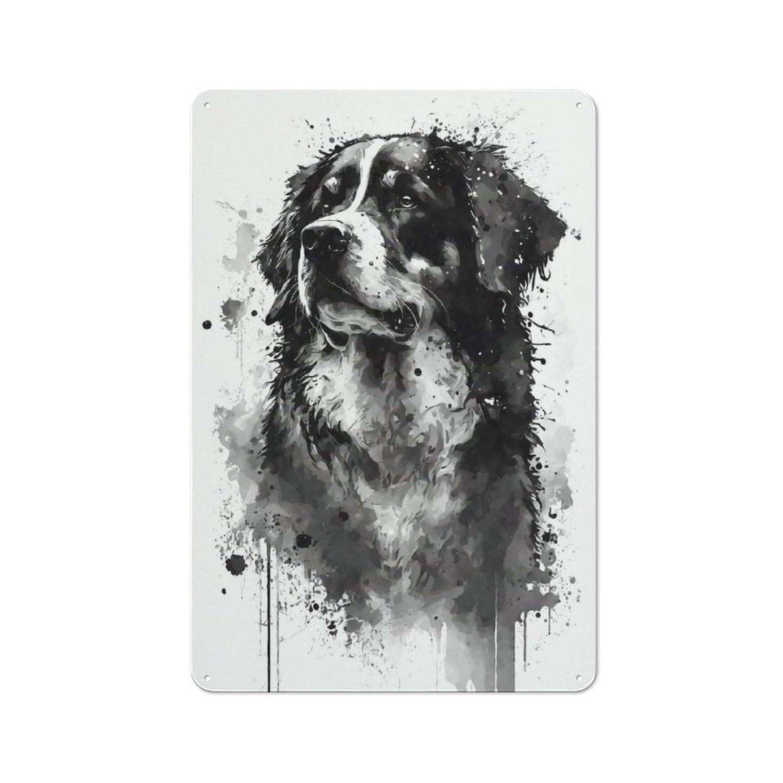 Junmoney Bernese Mountain Dog Ink Metal Sign 30X20cm With For Pub Or Café, Retro Decor, For Cooler-Month Interiors With Retro Character