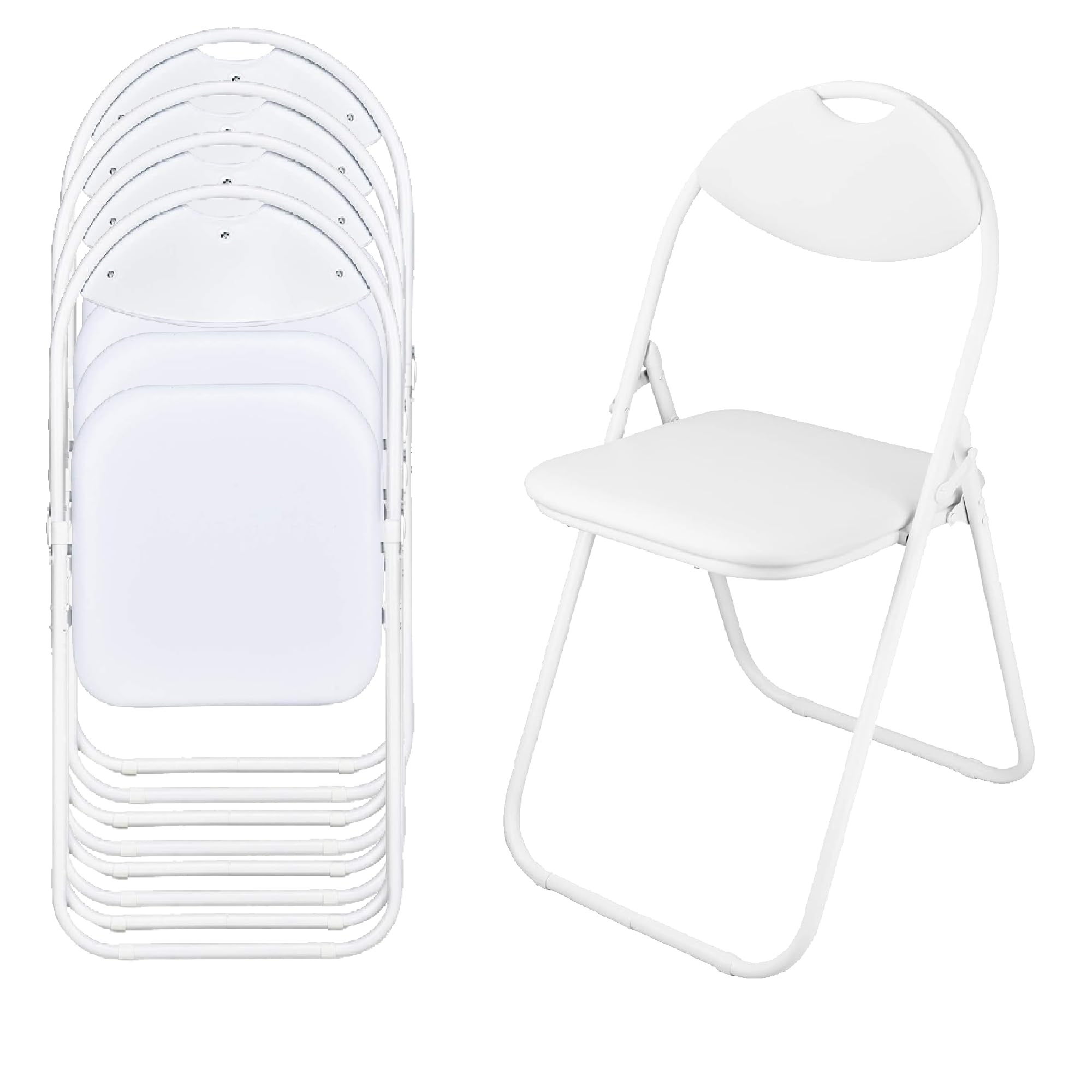 UR CHOICE Premium White Folding Chair, Stylish Padded Paris Faux Leather Seat for Home, Office, Dining & Desk Use, Foldable, Durable & Comfortable Seating Solution(4 Set)