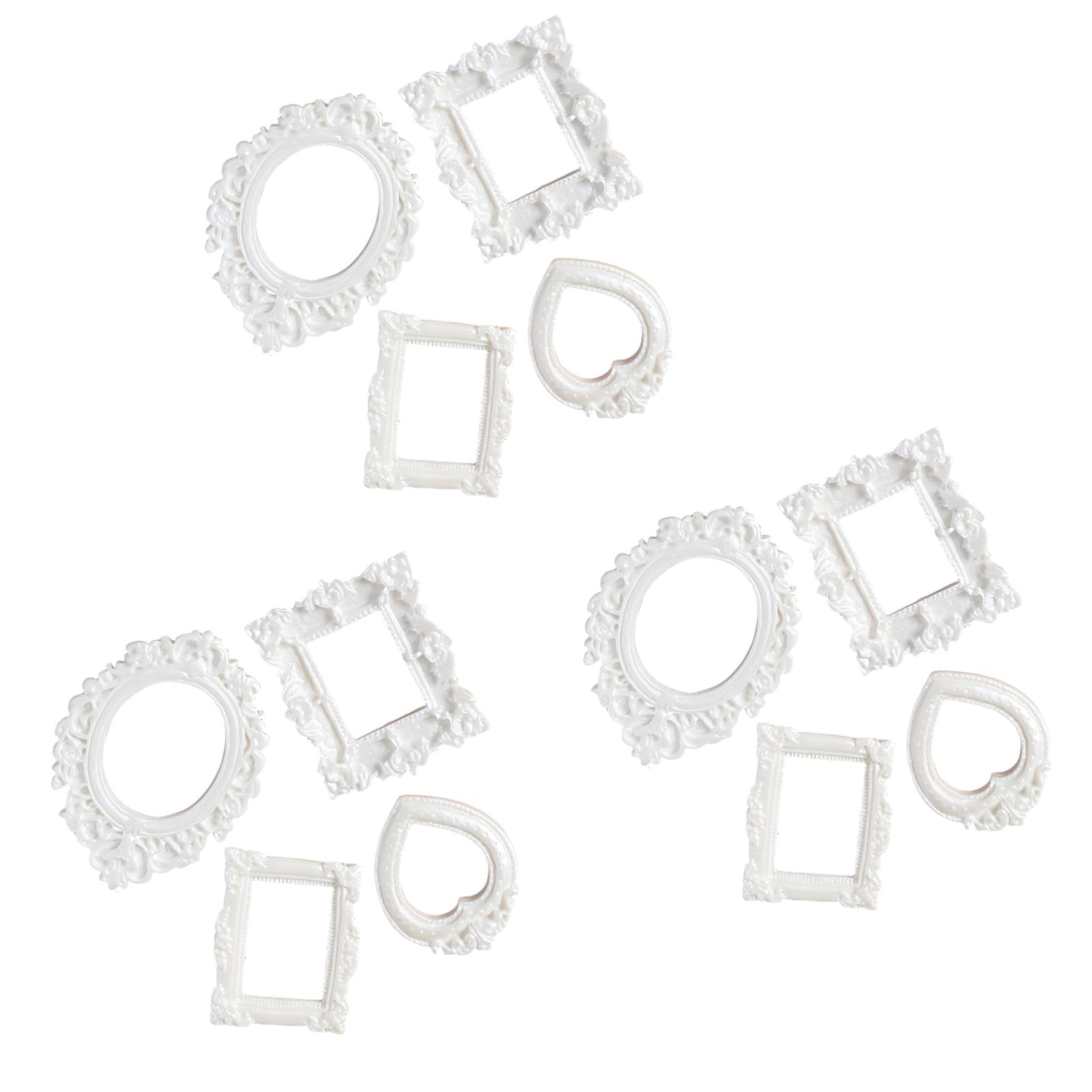 12PCS Small Antique Resin Picture Frame Miniature Rectangular Oval Jewelry Display Photo Frame for Weddings Party Decors Antique Picture Set
