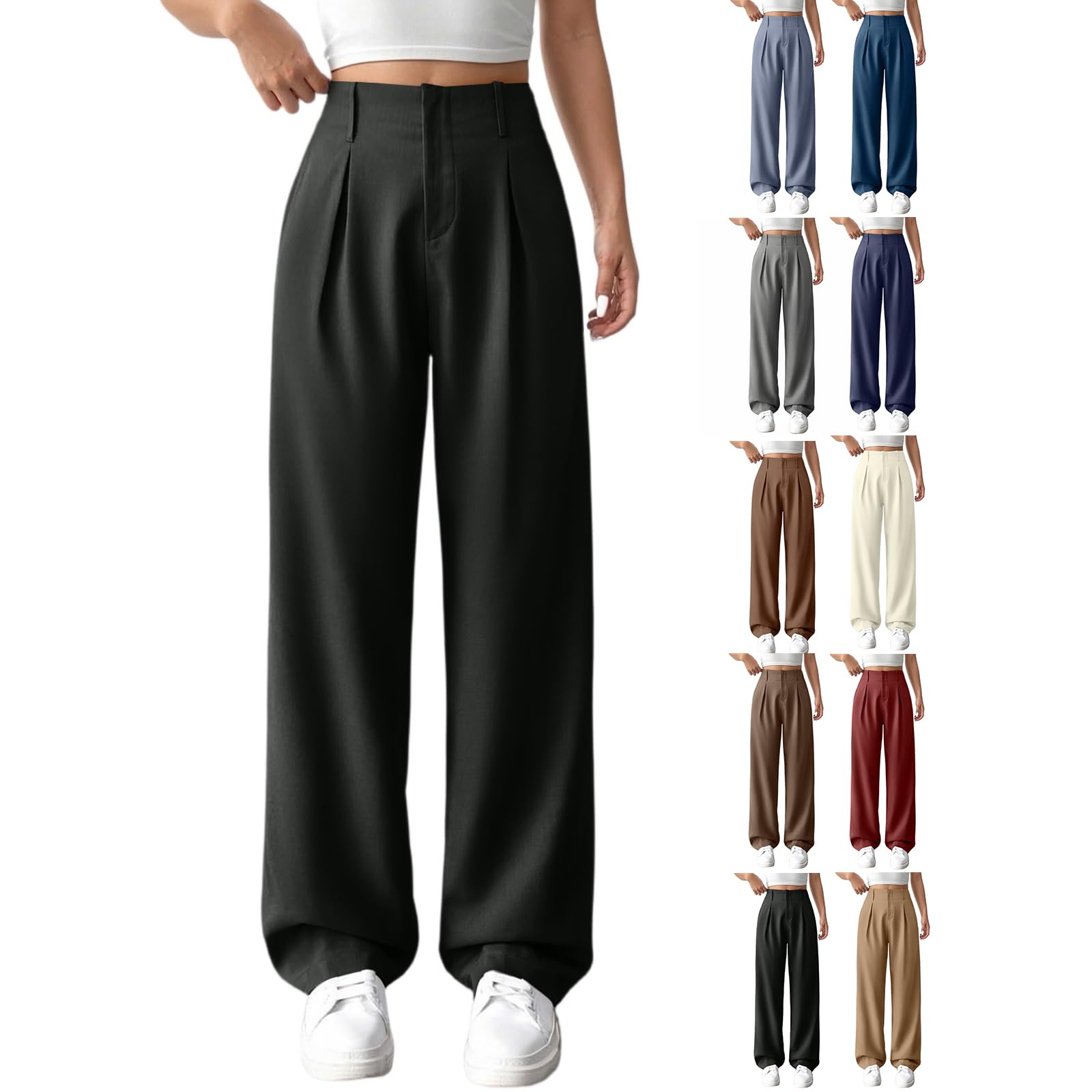 Palazzo Pants for Women Summer Casual Flowy Wide Leg Pants High Waisted Ladies Lightweight Work Pant with Pockets