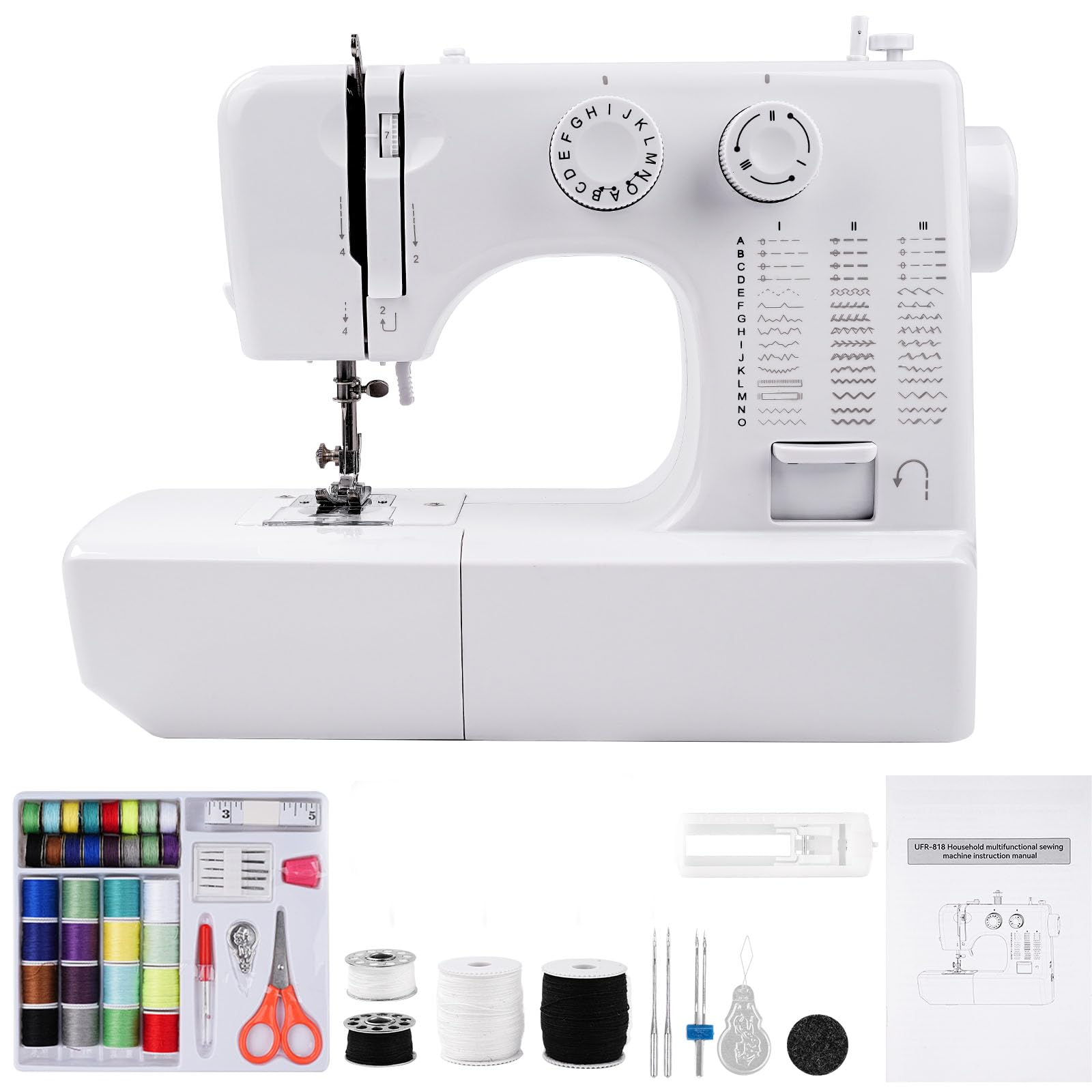 818 Macchina da cucire Mini per la casa, macchina da cucire elettrica a 45 punti con kit di cucito da 42 pezzi per bambini, adulti e principianti