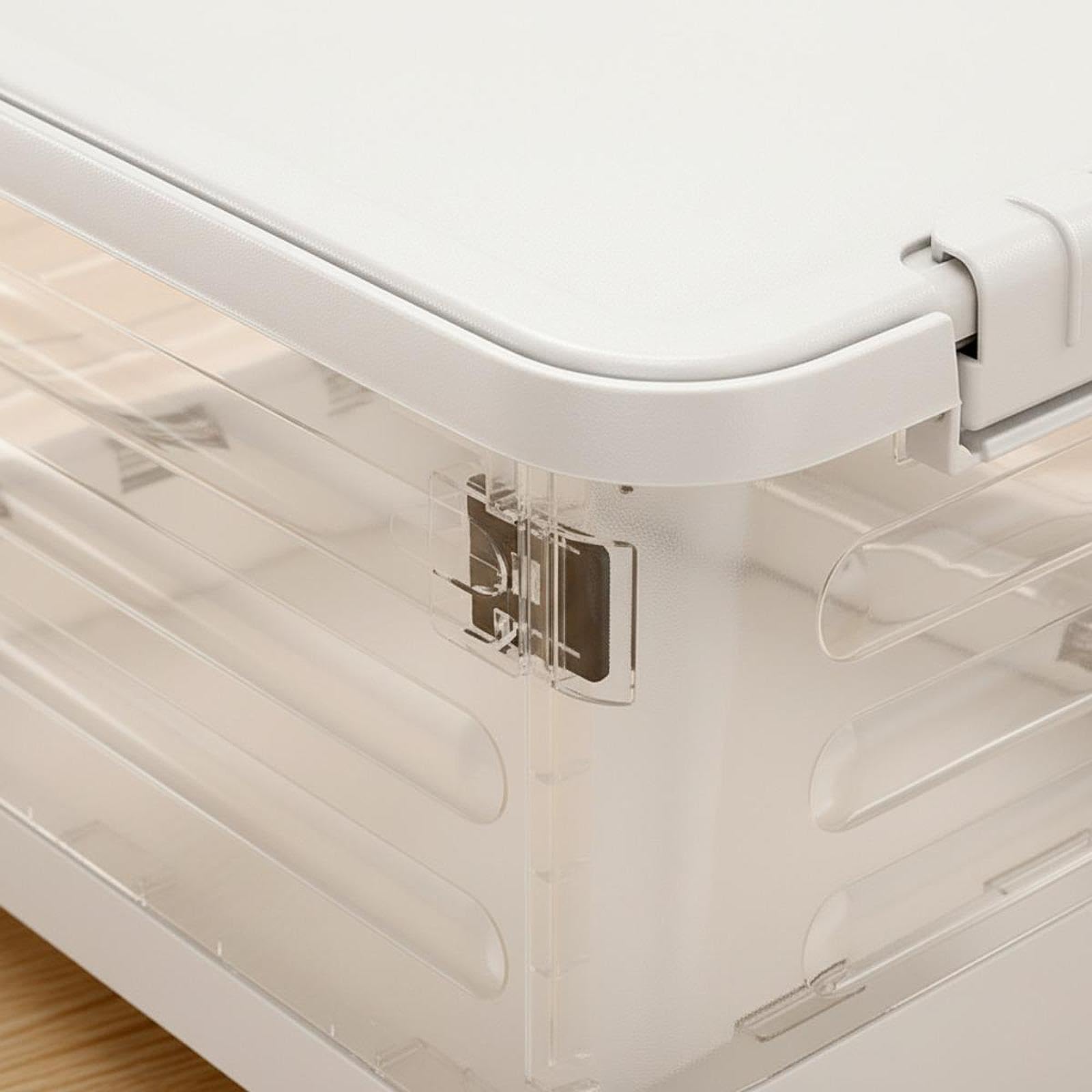 Qianly Carrello Pieghevole Portatile Cassetta con Manico Telescopico Ruote PP Multifunzione per Libri Spesa Organizzazione Cancelleria Materiale Didattico, Chiaro