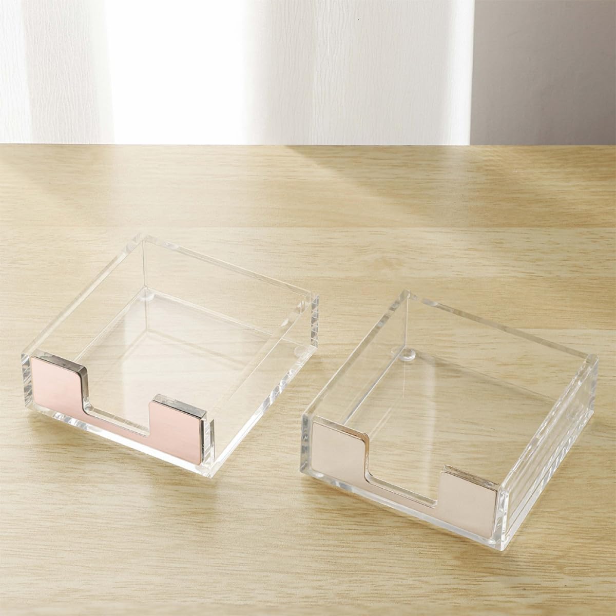 Zerodeko 2pcs Large Memo Note Holder and Paperclip Dispenser with Rose Gold and Gold Pen Cup for Office and School Desk Organization