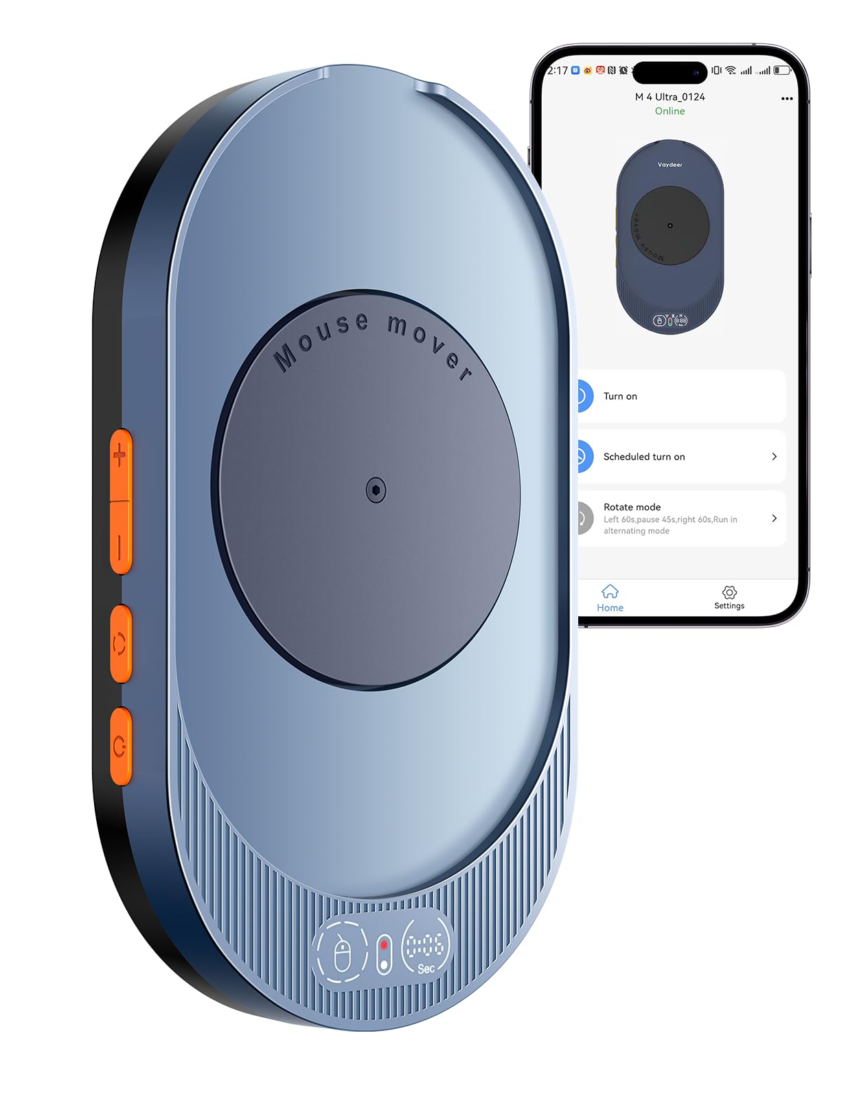 Vaydeer M4 Utra Mouse Mover mit APP, Unerkennbares Maus-Jiggler-Gerät mit Fernbedienung und Timer-Funktion, Treiberfreier Shaker Wiggler Mausbewegungssimulation für Computer-Erwachen - Blau