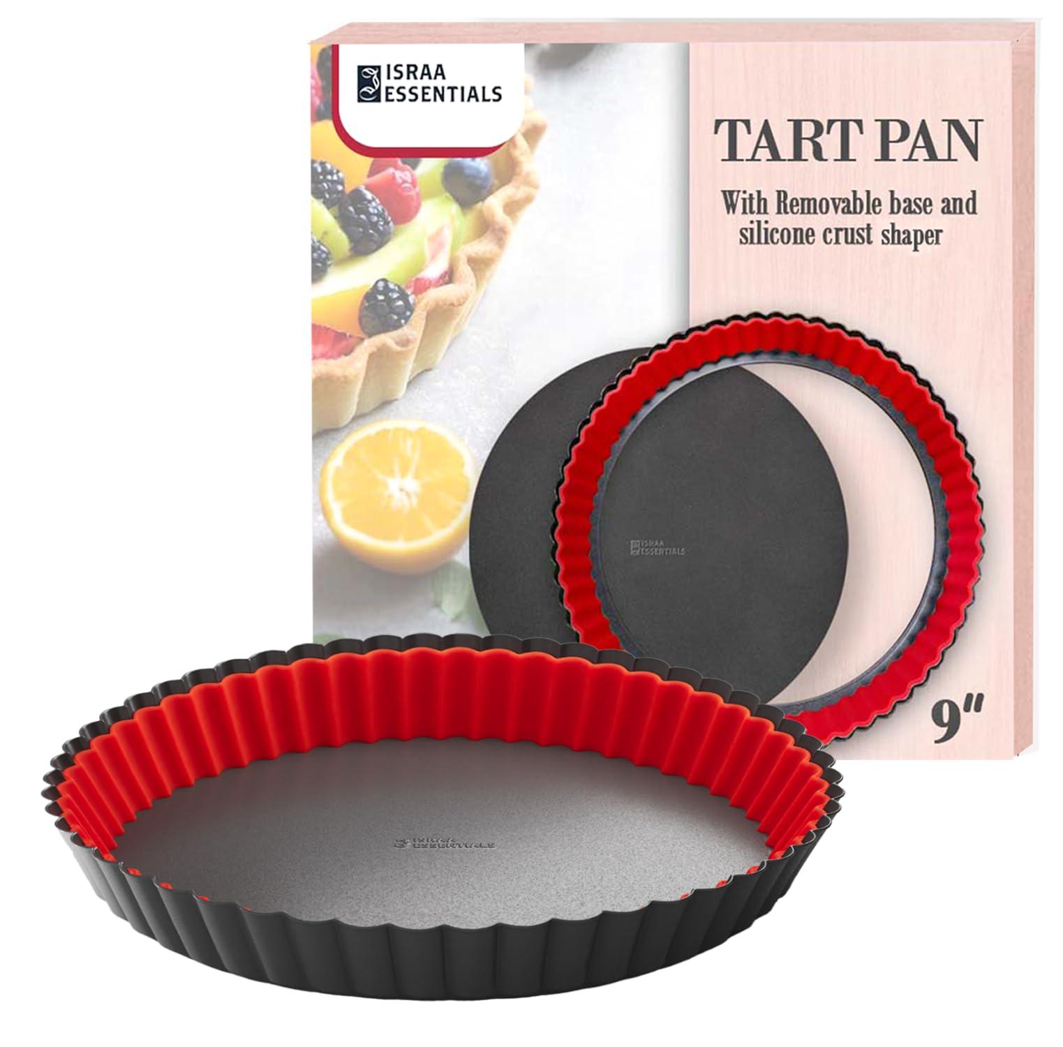 Fluted Tart Pan 9 inch Removable Bottom-Round Oreo Tart Pan with Crust Shaper Ring-Nonstick Carbon Steel Tart Molds for Baking, Fruit Tart, Pies & Quiche Baking Dish