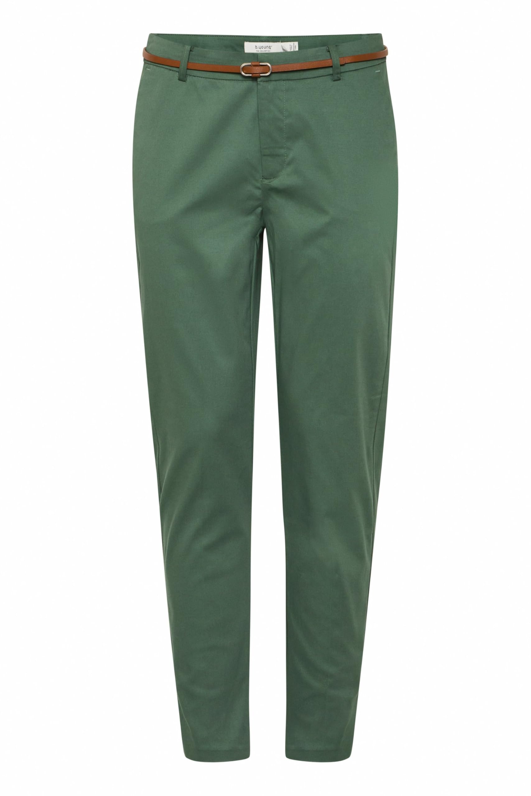 b.young BYDays Damen Hose Chino Stoffhose mit Stretch Eingrifftaschen Gesäßtaschen Gürtelschlaufen Baumwollmischung Slim fit, Größe:42, Farbe:Cilantro (195621)