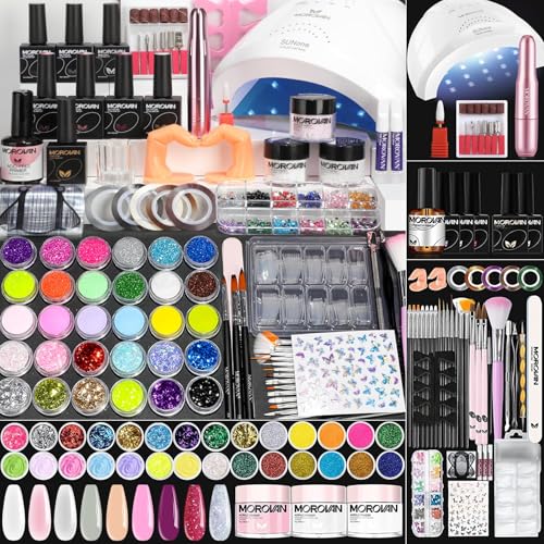 Morovan Professional Acrylic Nail Kit: Beginners Nail Kit Set for Starter Acrylic Nail Set with Drill Powder U V Nail Light Gift Home Salon Christmas Gift