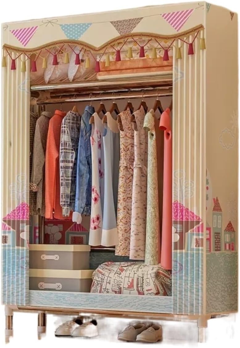Bedroom Closet, Combination Wardrobe Cloth Steel Pipe Reinforced Simple Wardrobe Storage Organizer Armoire Wardrobe(84 * 46 * 172cm)