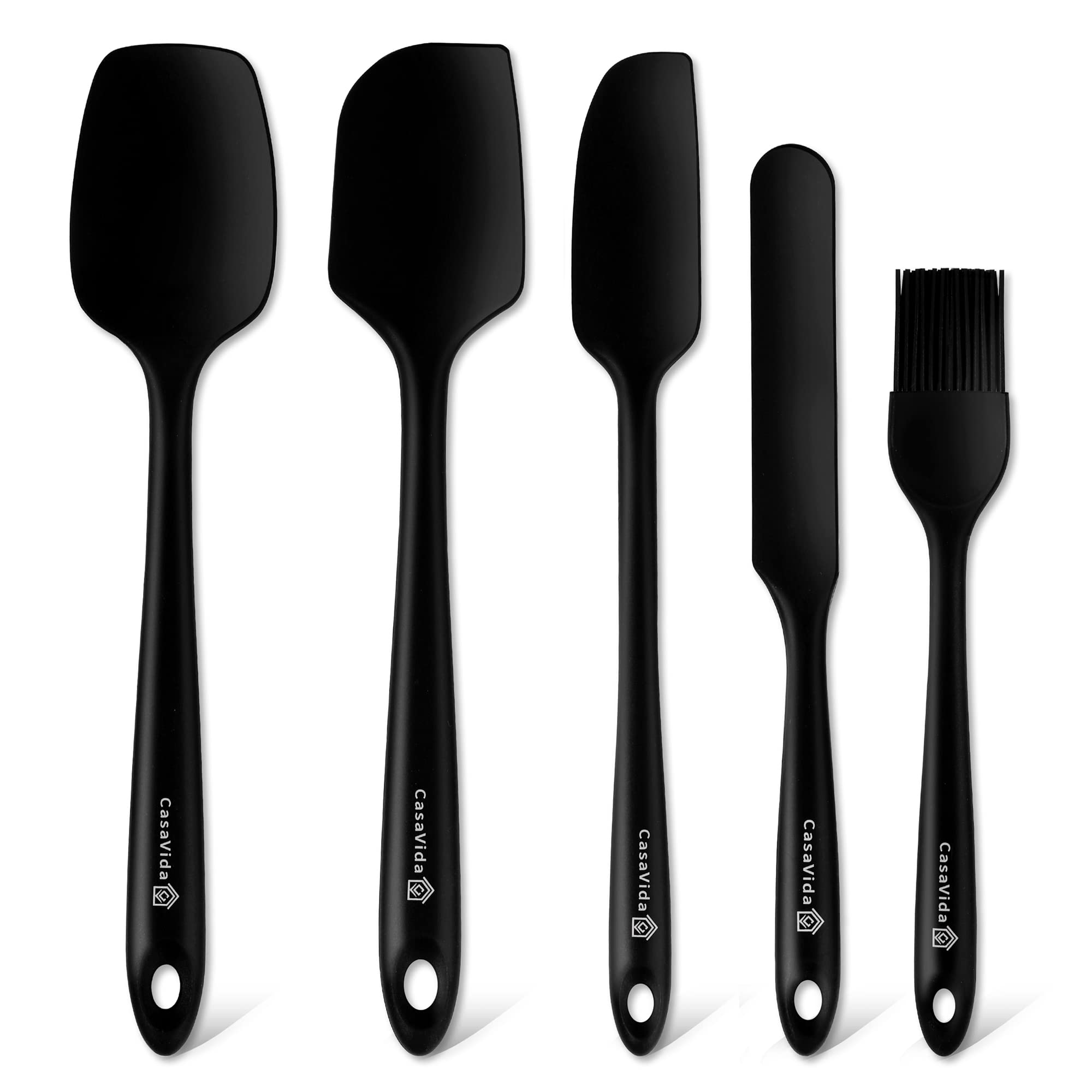 Silicone Spatula Set One-piece Seamless - Spatula Set 5pcs Black High Heat Resistant Non Stick Bakery Flexible BPA Free Dishwasher Safe Kitchen Utensils Bakeware Cookware Baking Mixing By CasaVida