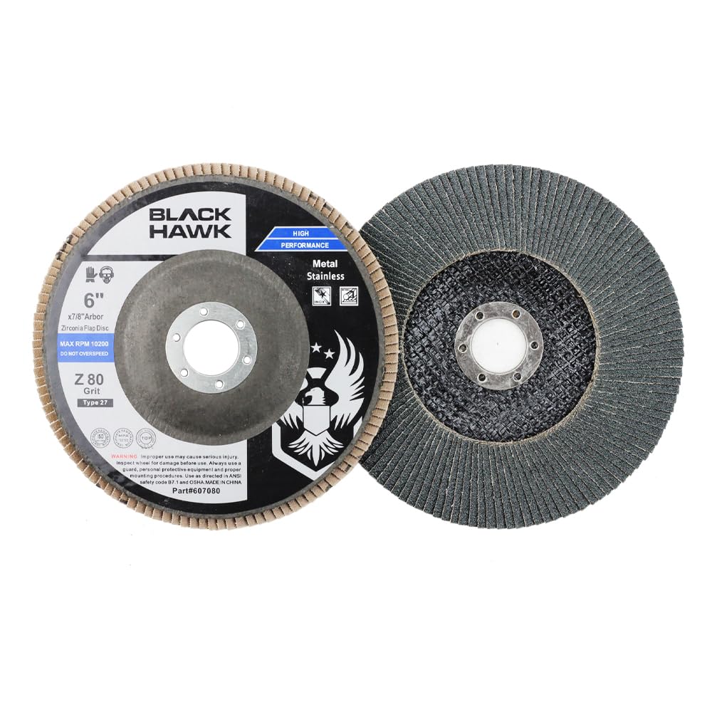 BHA Discos abrasivos de circonita de 6 pulgadas para desbarbar, mezclar, eliminar óxido, moler metal o lijar madera tipo 27, 6 x 7/8 pulgadas, paquete de 10 (grano 80)