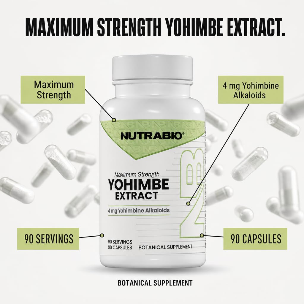 NutraBio Yohimbe Bark Extract Supplement for Men and Women, Yohimbine 4mg, 90 Vegetable Capsules — Amazon image 3