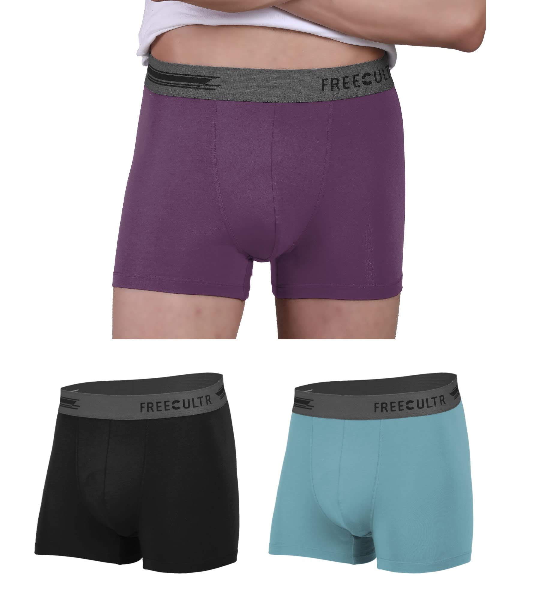 FREECULTR Men's Underwear Micromodal Airsoft Trunk – Ultra Soft, Sweat Proof, Non-Itch, No Chafing, Anti Bacterial Fabric (Pack of 3) | Mens Underwear Combo Pack of 3