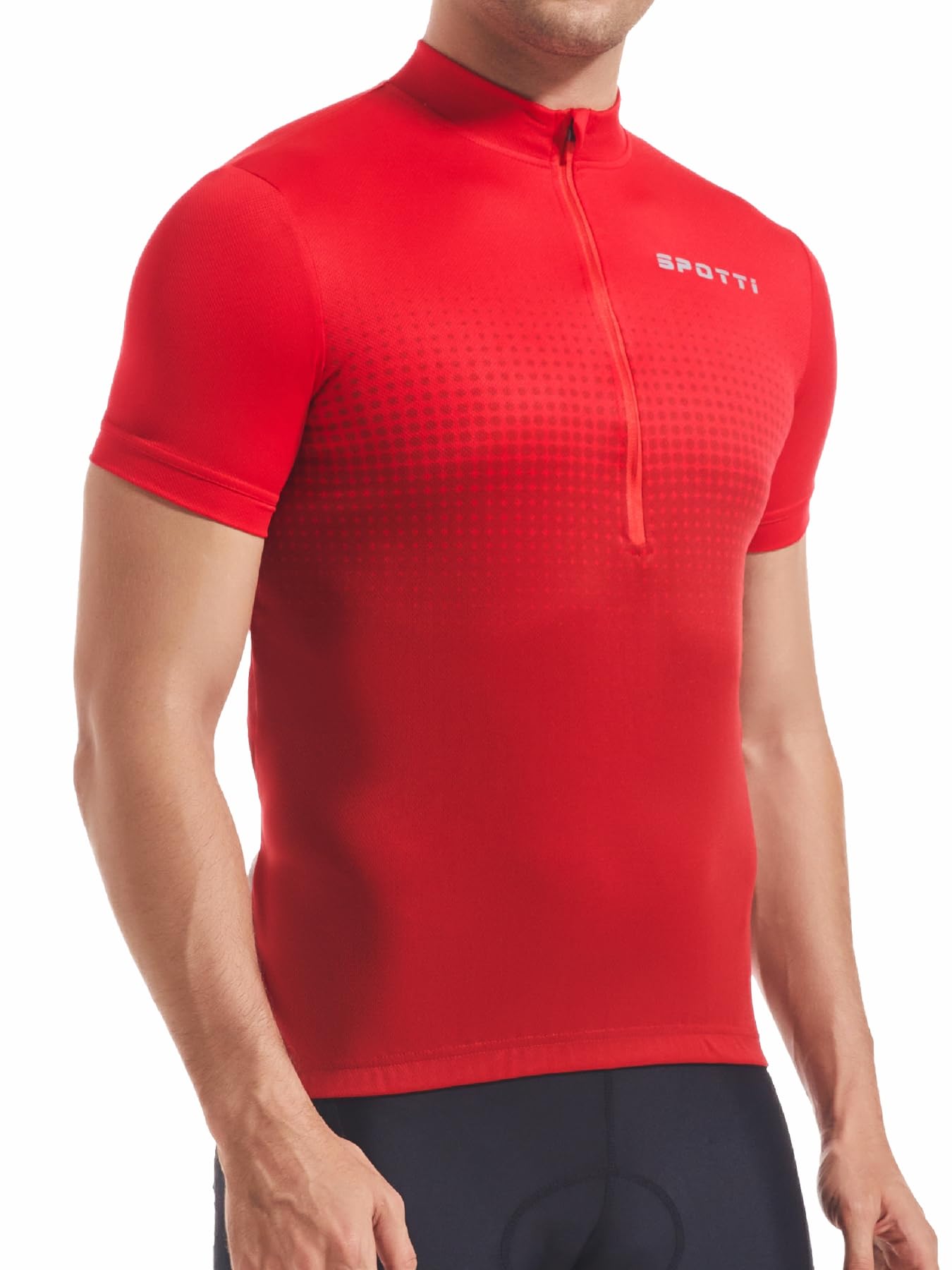 Spotti Men's Cycling Bike Jersey Short Sleeve with 3 Rear Pockets- Moisture Wicking, Breathable, Quick Dry Biking Shirt