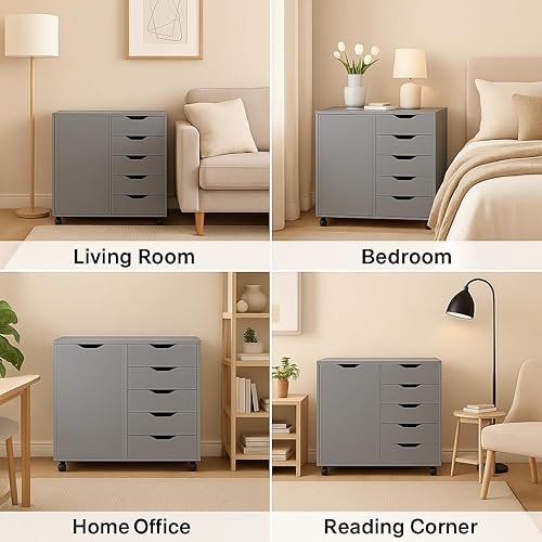 Miniatura 129 de Naomi Home Cómoda de 5 cajones para dormitorio, alta y elegante, con ruedas y estantes de almacenamiento, pequeña para guardarropa, para maquillaje,