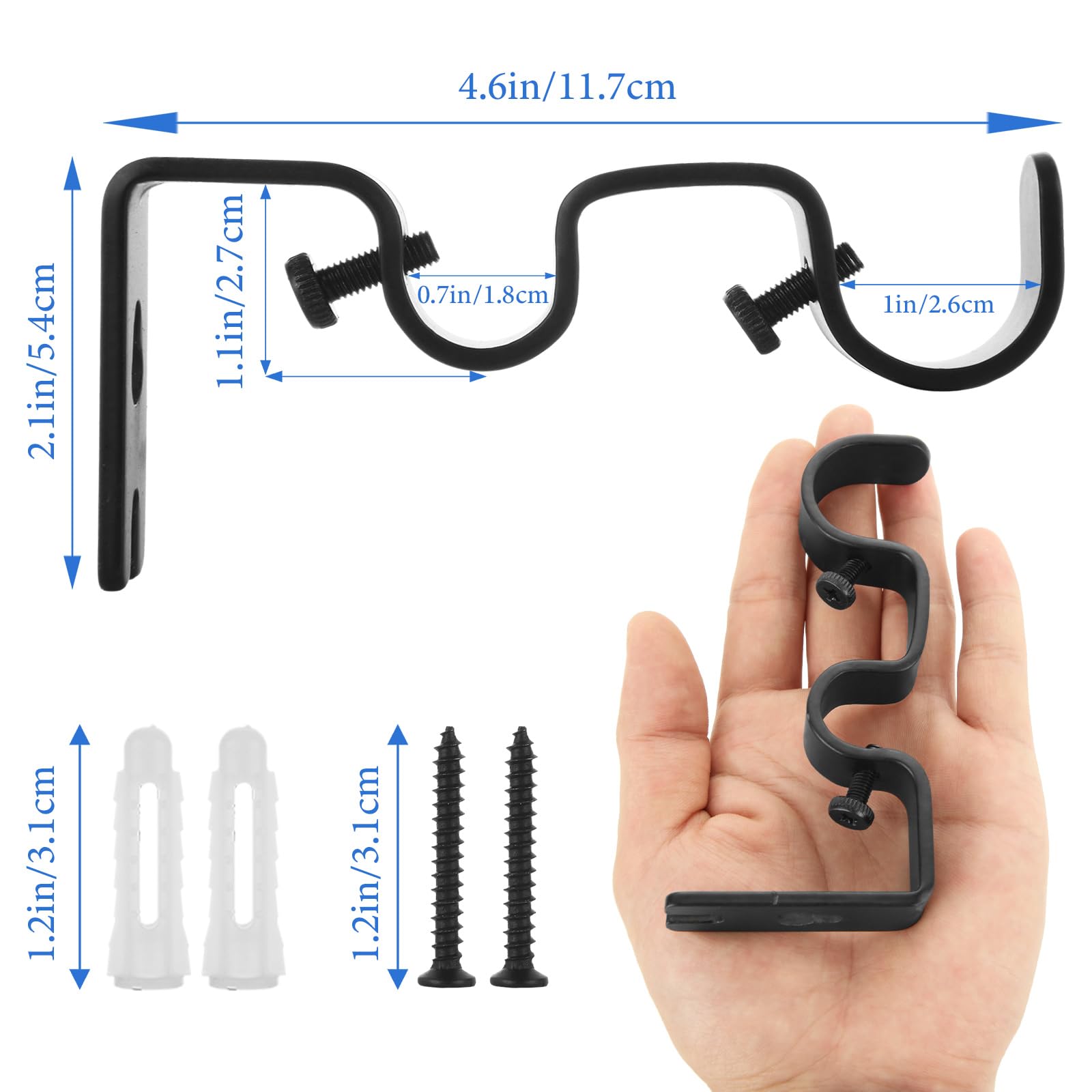Double Curtain Rod Brackets - 12 Pack, Adjustable Wall Mount -2 Double Curtain Rod Brackets - 12 Pack, Adjustable Wall Mount -2