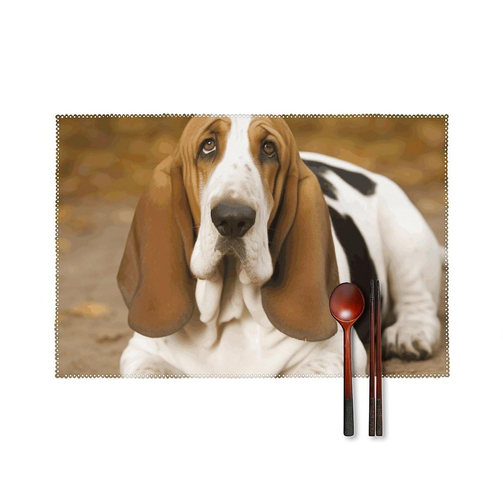 Basset Hound Placemats Set of 6 Wipeable Table Mats for Kitchen Dining Table Heat Resistant Waterproof Modern Indoor/Outdoor Non-Slip Easy Clean Place Mats