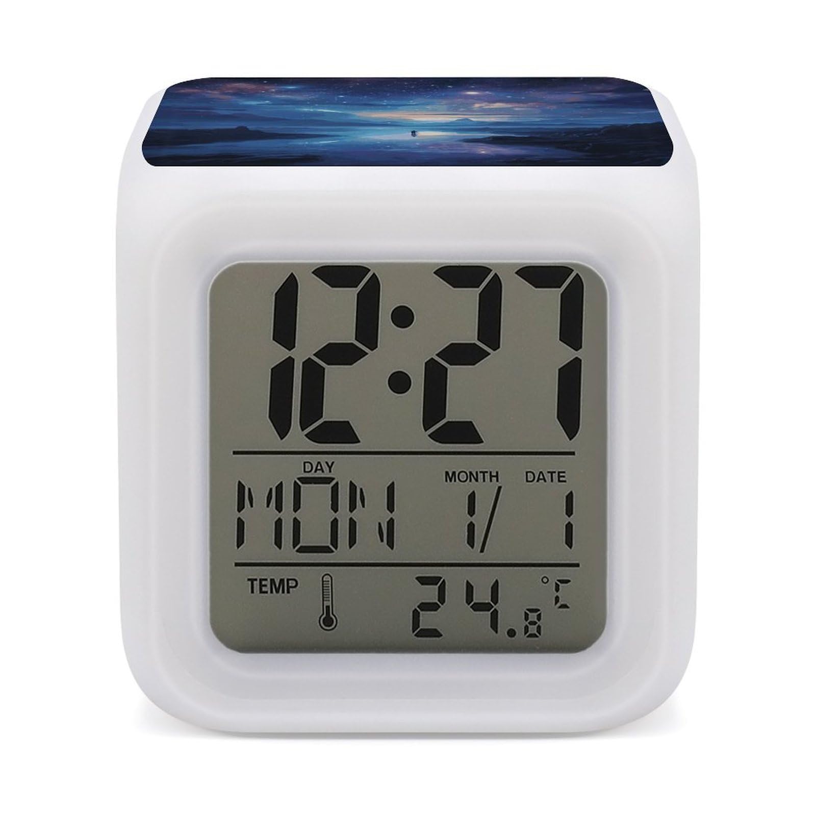 FekiLoot Night Sky Alarm Clock for Heavy Sleepers Wake Up Digital Clock with 7 Color Changing Night Light Super Loud Digital Alarm Clocks Small Machine Alarm Clocks