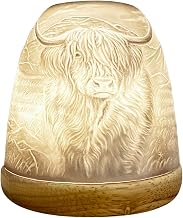 Cello Porcelain Tall Tealight Holder Dome - Highland Cow Design with 3D Projection Image for Scented Unscented LED Candle Wax Warmer Gift Ornament for Home Bedroom Mum Dad