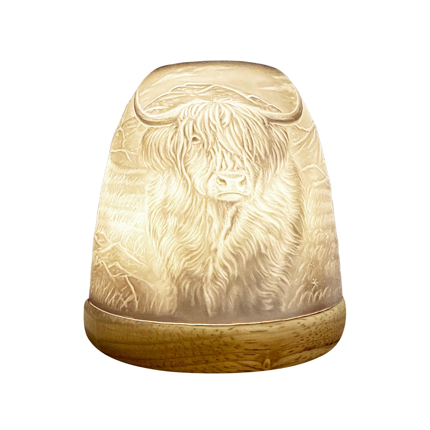 Cello Porcelain Tall Tealight Holder Dome - Highland Cow Design with 3D Projection Image for Scented Unscented LED Candle Wax Warmer Gift Ornament for Home Bedroom Mum Dad