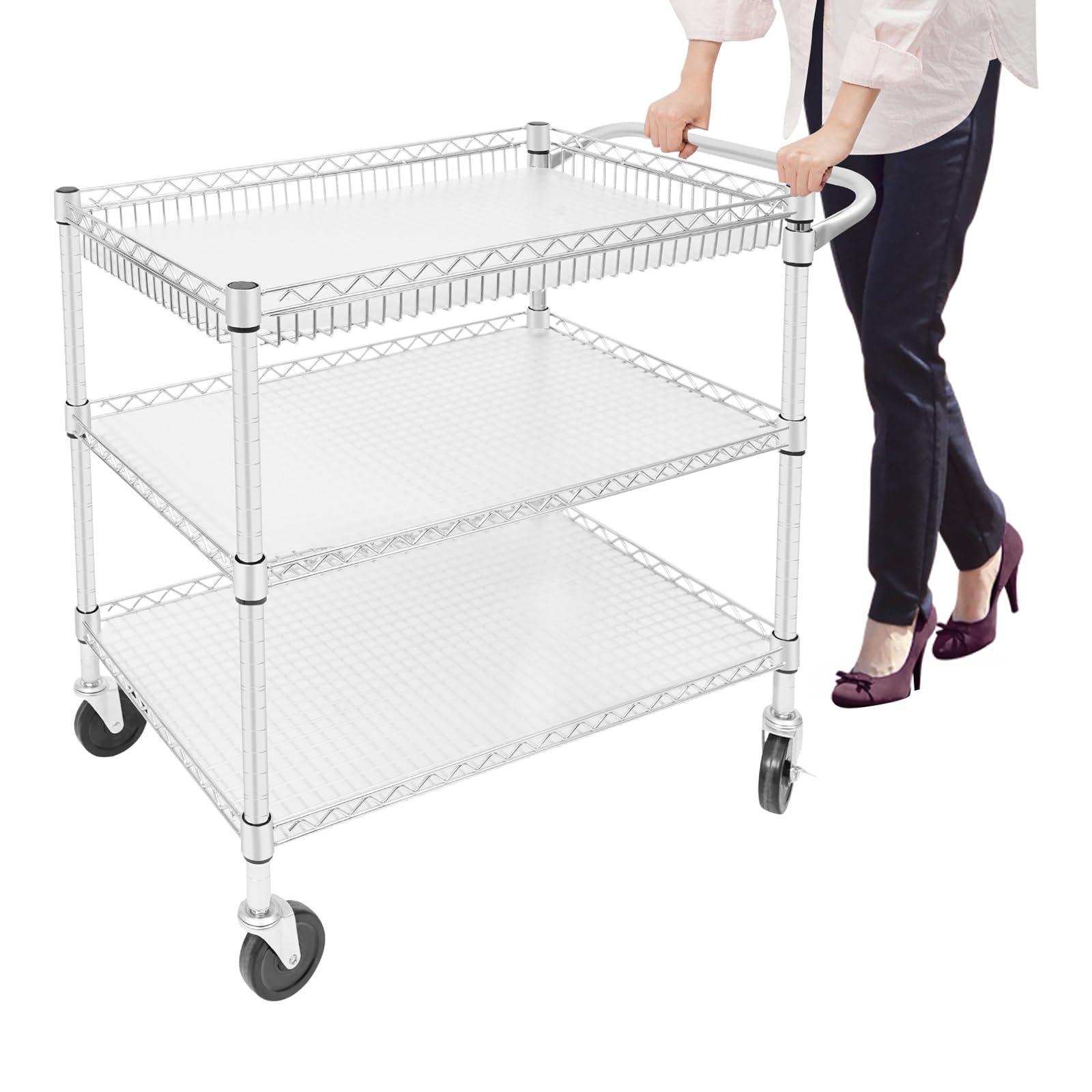 Carro de servicio con ruedas (3 niveles, 2 frenos), 450 kg