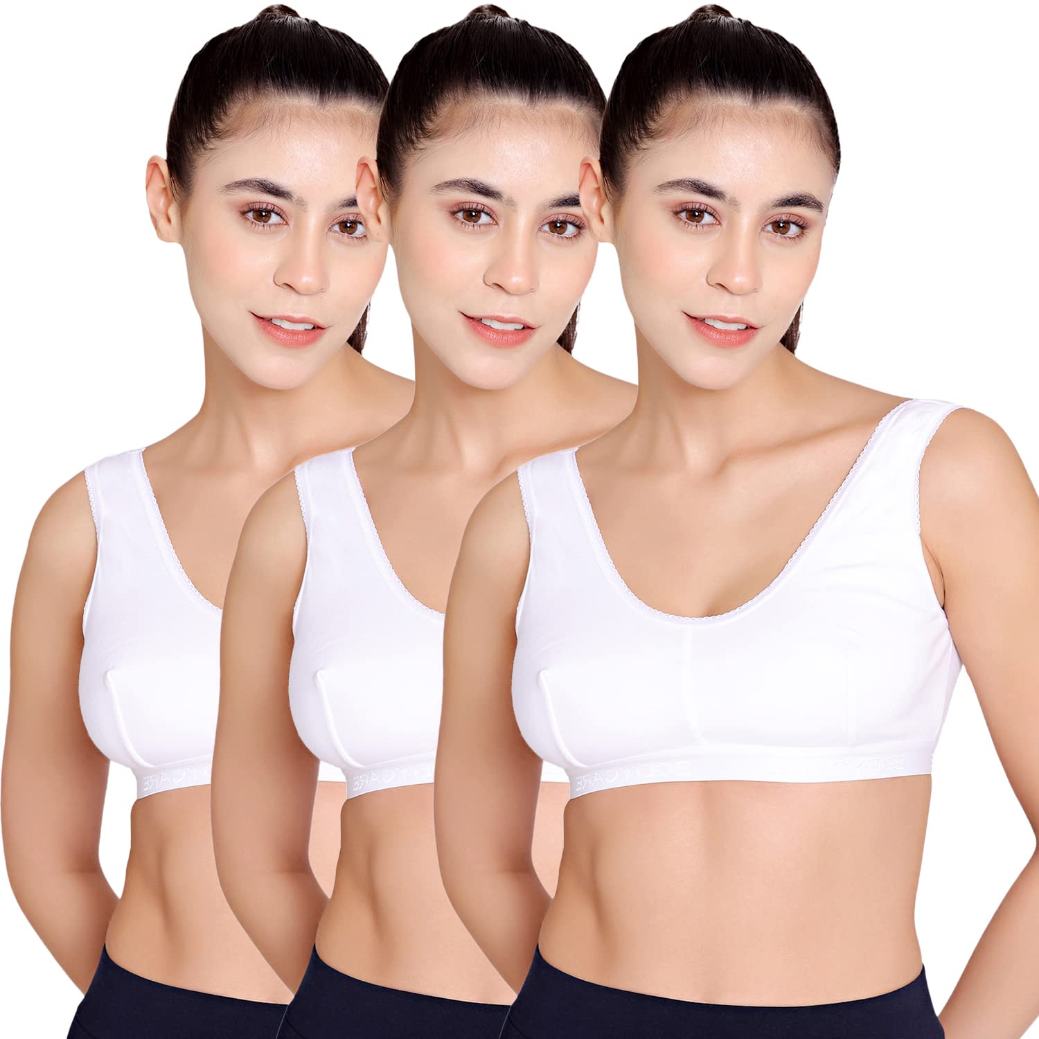 bodycare Women's Cotton & Spandex Non-Padded Non-Wired Sports Bra (Pack of 3)-picture-35
