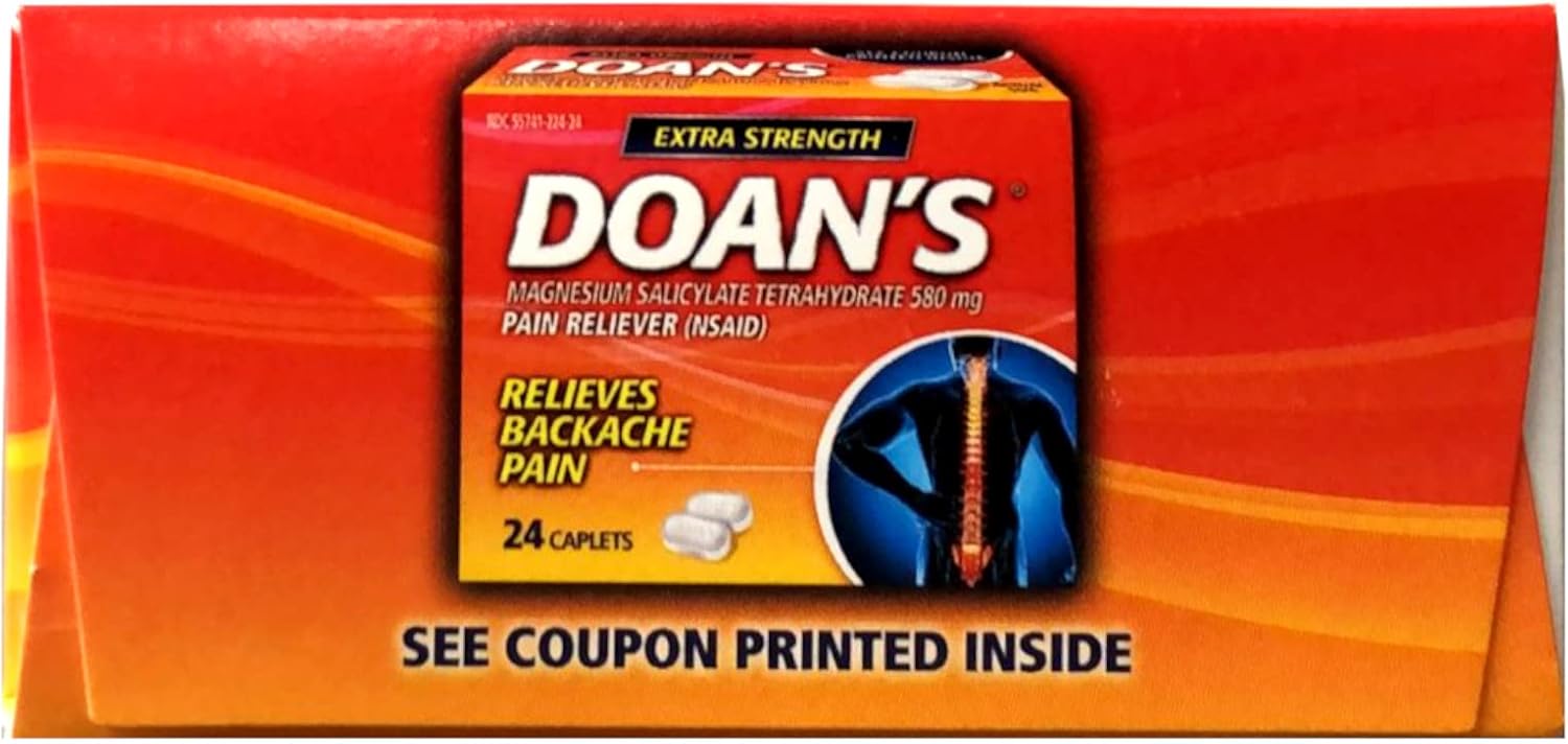 Doan's Extra Strength Pain Reliever, Magnesium Salicylate Tetrahydrate 580 mg, Relieves Backache Pain, 24 Caplets (Pack of 5)