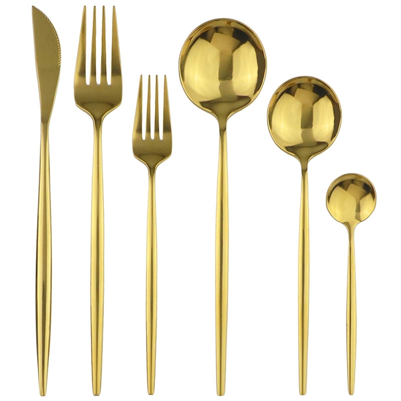 24 unids/set Negro Oro Cubiertos Cubiertos de acero inoxidable Vajilla Plateado Platware Set Cena Cuchillo Tenedor Cuchara (Color : 4set 24Pcs Black)