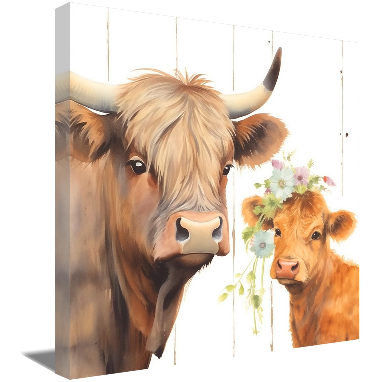 LMYSXAOZ Highland Cow Canvas Wall Art - Rustic Farmhouse Fluffy Cattle Paintings for Decor (24.00" x 24.00")